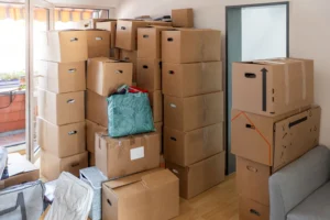 Residential disposal bin used for furniture and junk removal during pre-move declutter